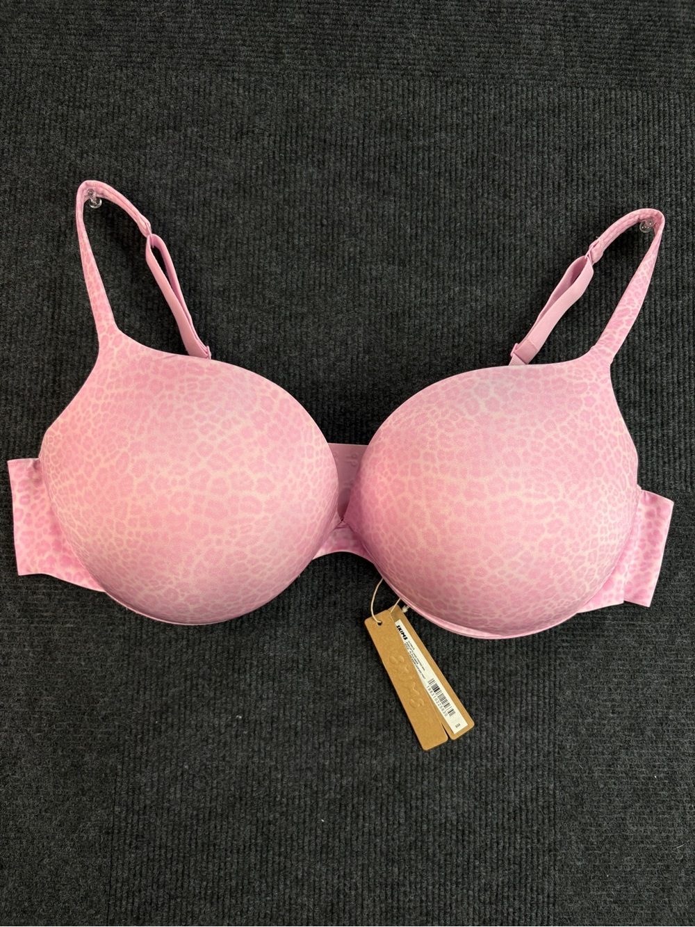NWT SKIMS Ultimate Teardrop Push-Up Plunge Bra BubbleGum Leopard Print 42C